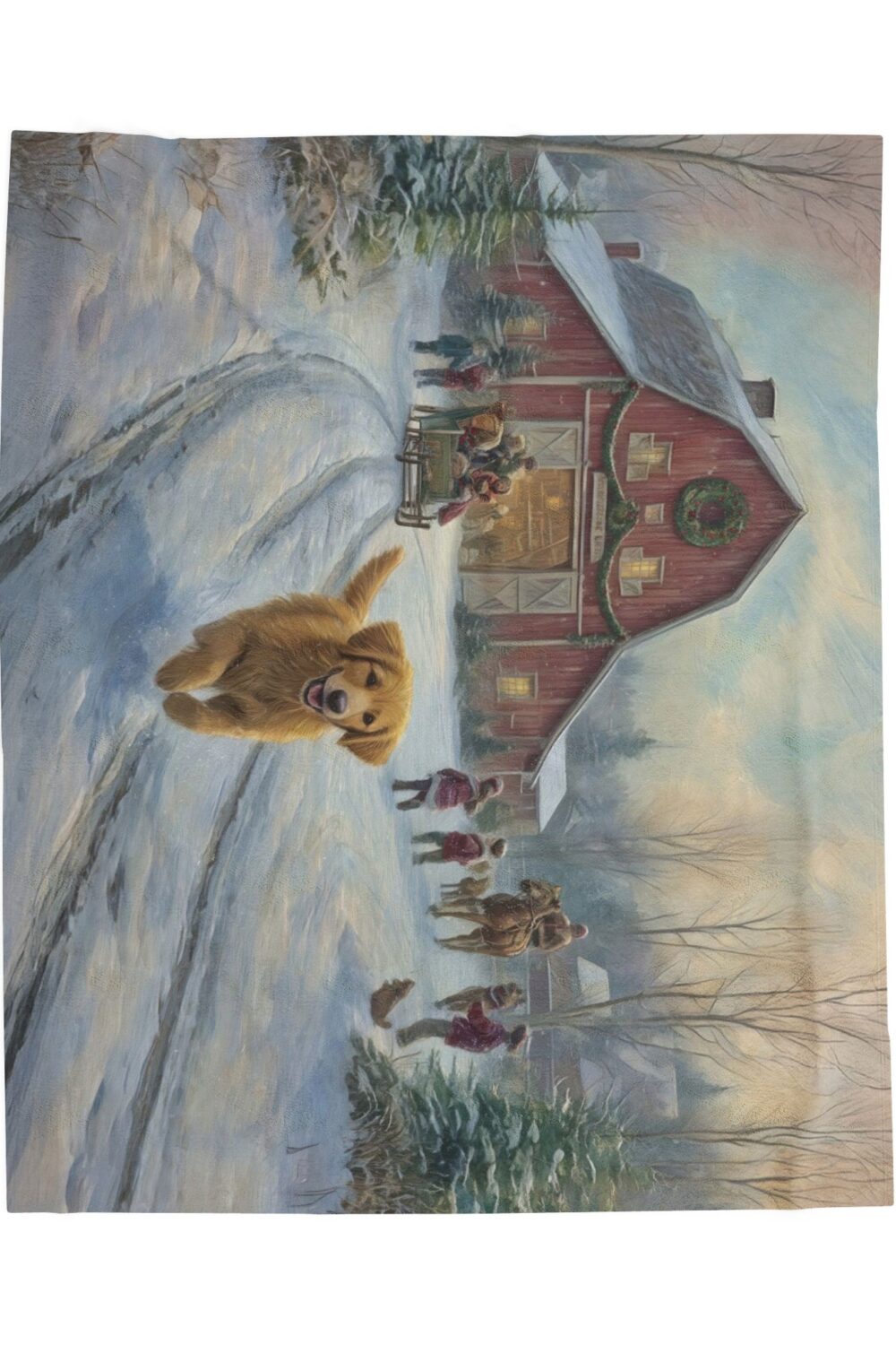 Winter on the Farm Velveteen Plush Blanket