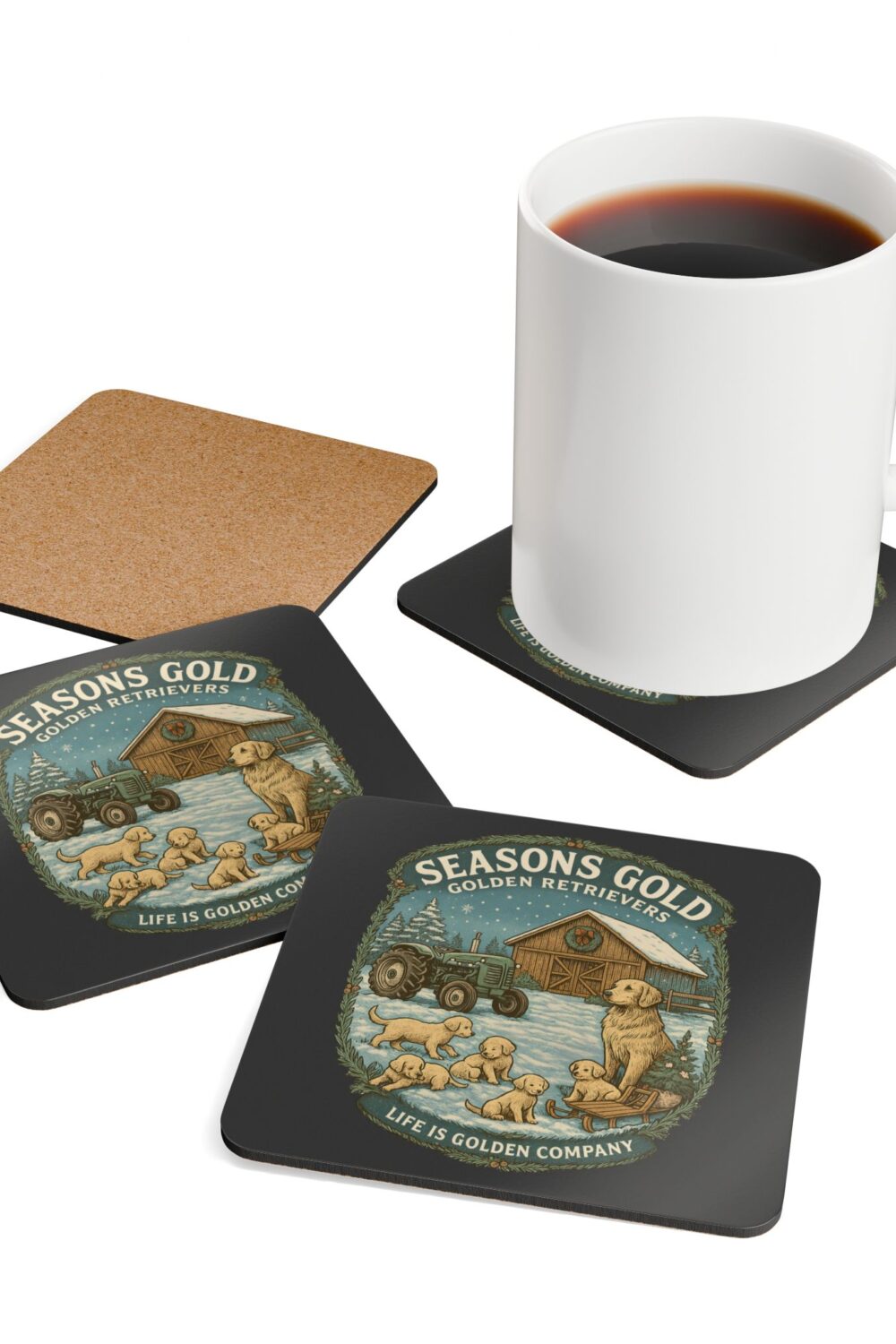 Seasons Gold Corkwood Coaster Set