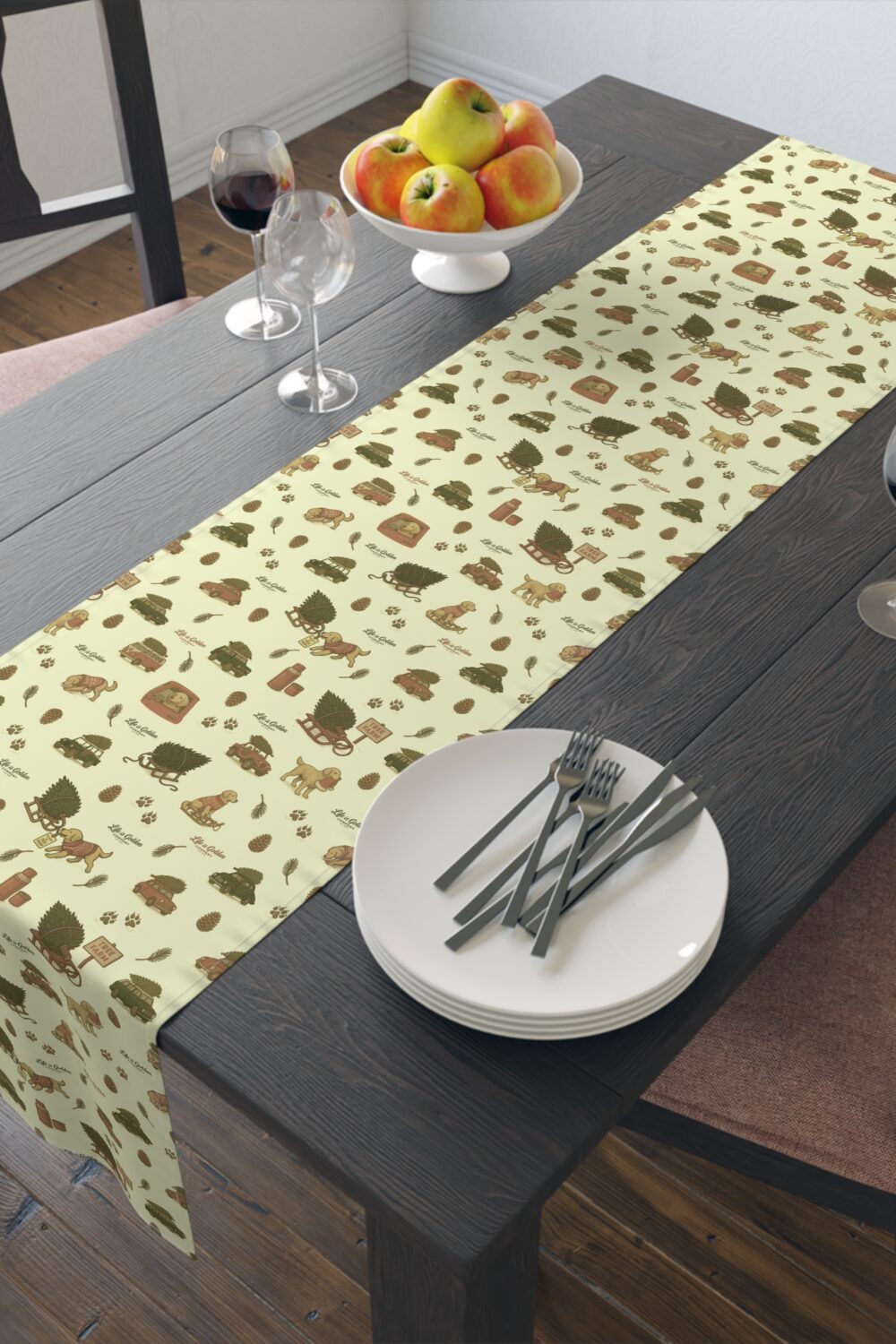 Holiday Shopping Companion Table Runner - Golden Retriever Edition