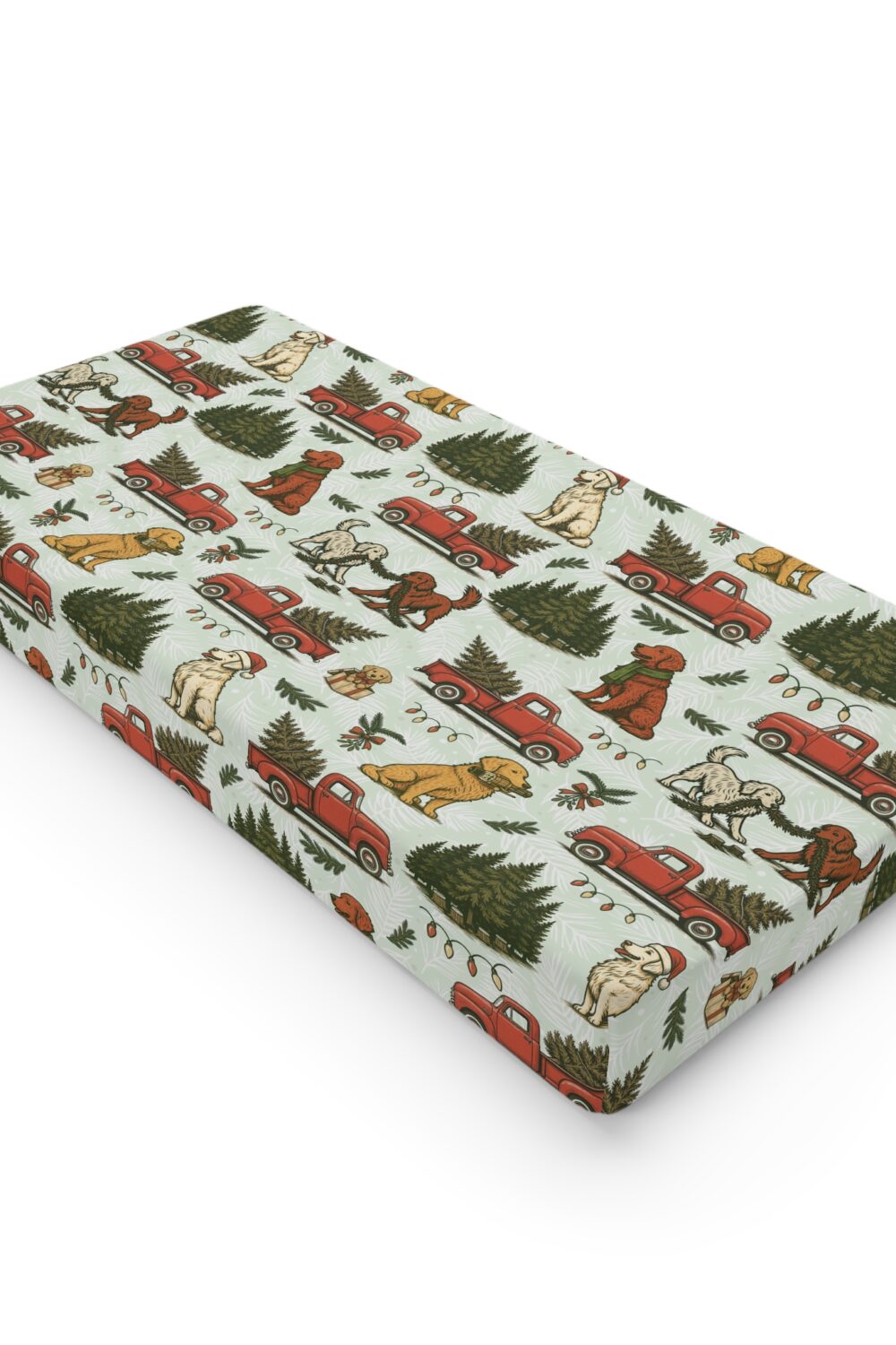 Holiday Tree Farm Baby Changing Pad Cover - Golden Retriever Edition