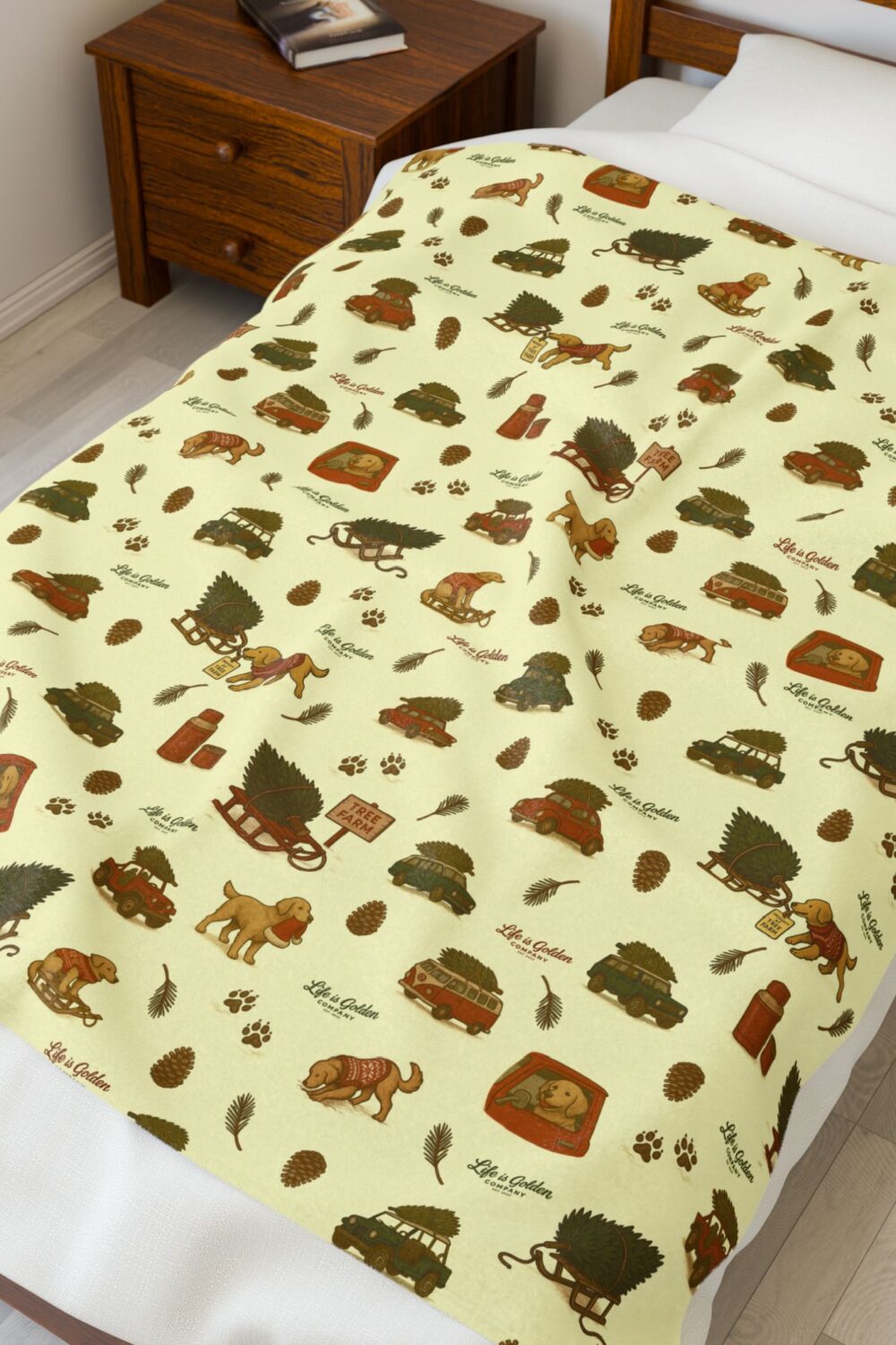 Holiday Shopping Companion Velveteen Plush Blanket - Golden Retriever Edition
