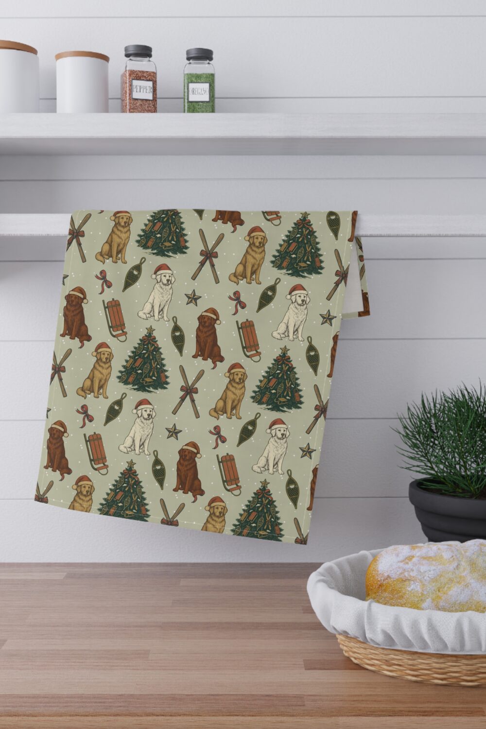 Home for the Snowdays Tea Towel (cotton, poly) - Golden Retriever Edition