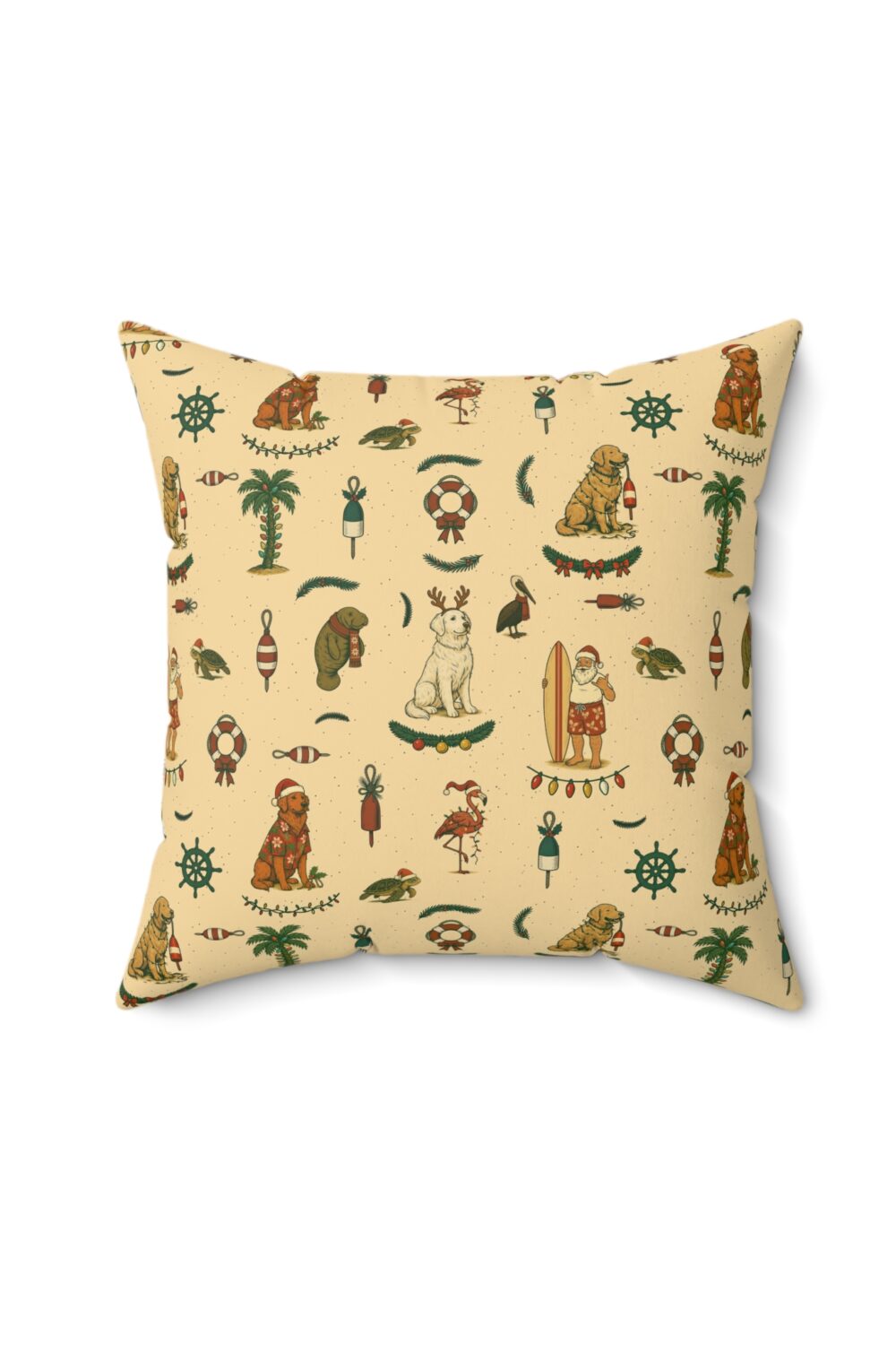 Florida Coastal Holidays Decorative Pillow - Golden Retriever Edition