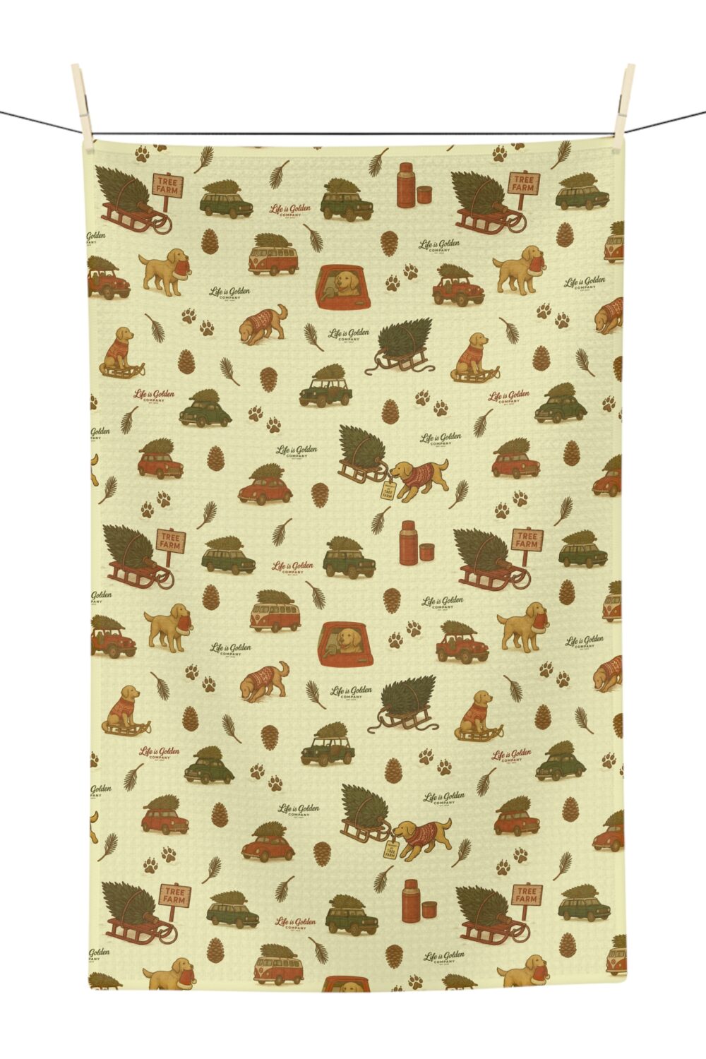 Holiday Shopping Companion Microfiber Tea Towel - Golden Retriever Edition