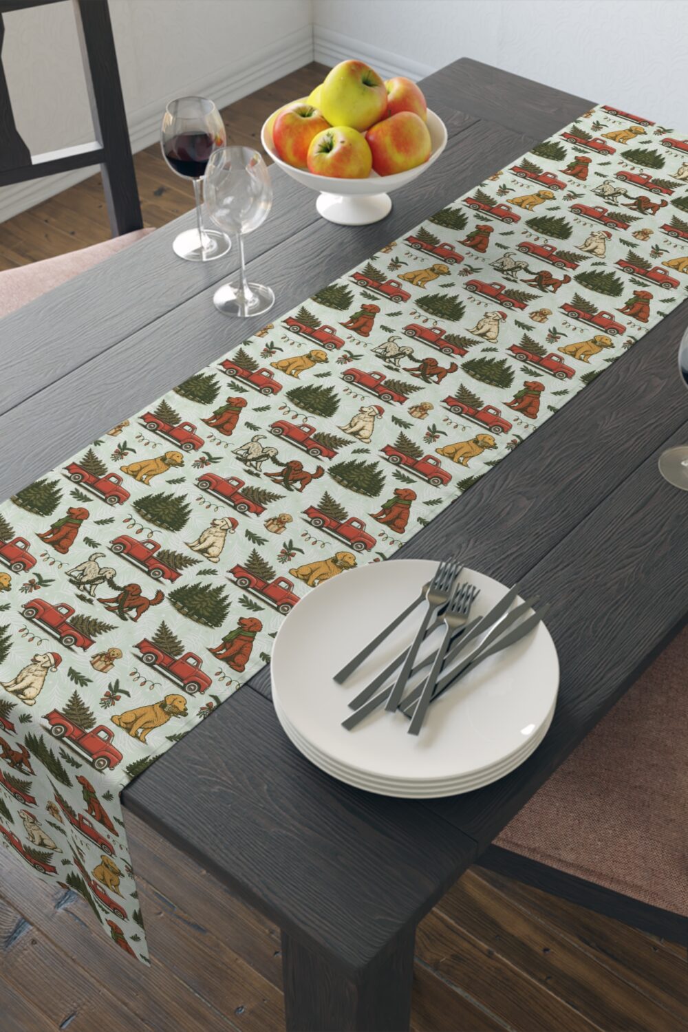 Holiday Tree Farm Table Runner - Golden Retriever Edition