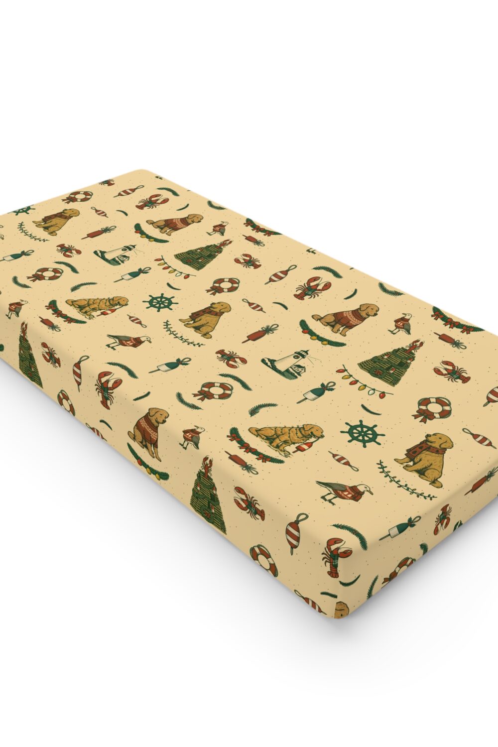 New England Coastal Christmas Baby Changing Pad Cover - Golden Retriever Edition