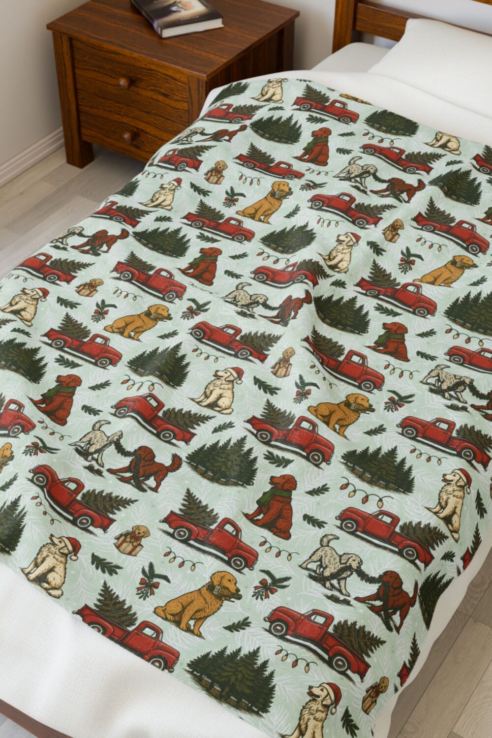 Holiday Tree Farm Velveteen Plush Blanket - Golden Retriever Edition