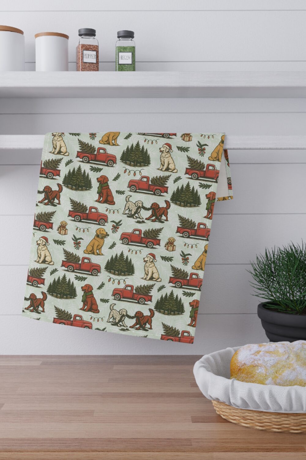 Holiday Tree Farm Tea Towels (cotton, poly) - Golden Retriever Edition
