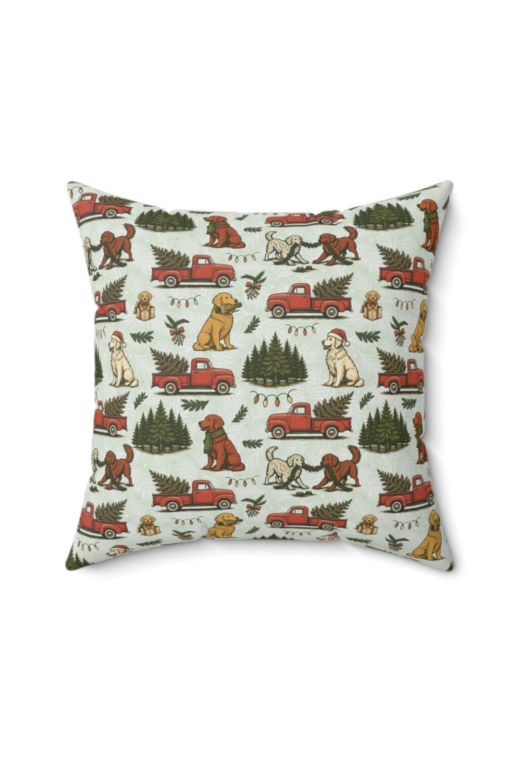 Holiday Tree Farm Decorative Pillow - Golden Retriever Edition