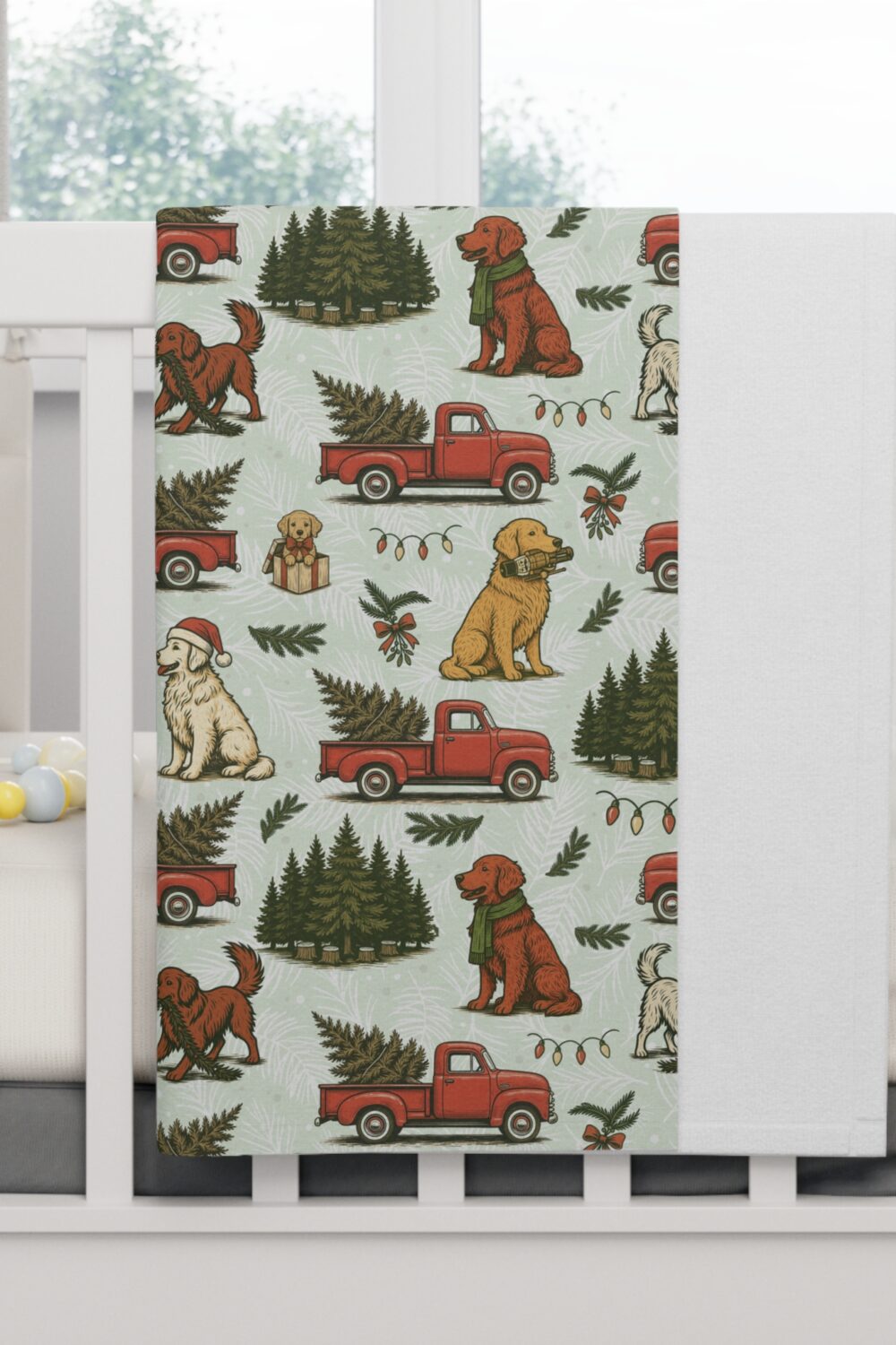 Holiday Tree Farm Cozy Baby Blanket - Golden Retriever Edition