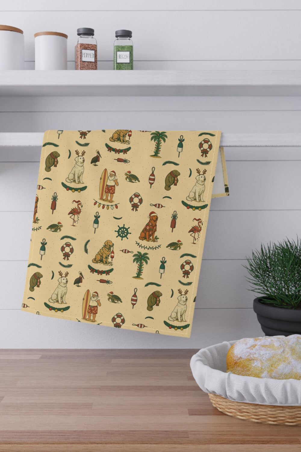 Florida Coastal Holidays Tea Towels (cotton, poly) - Golden Retriever Edition