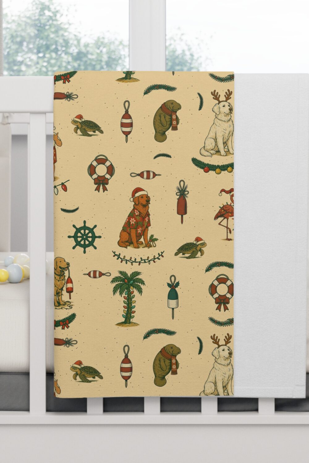 Florida Coastal Holidays Cozy Baby Blanket - Golden Retriever Edition