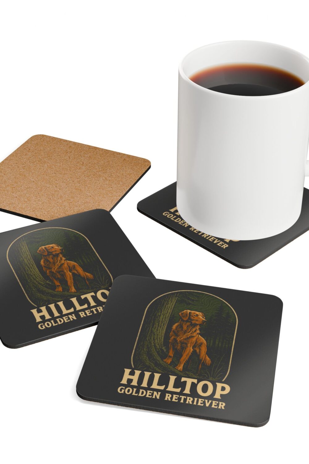 Hilltop Golden Retriever Corkwood Coaster Set