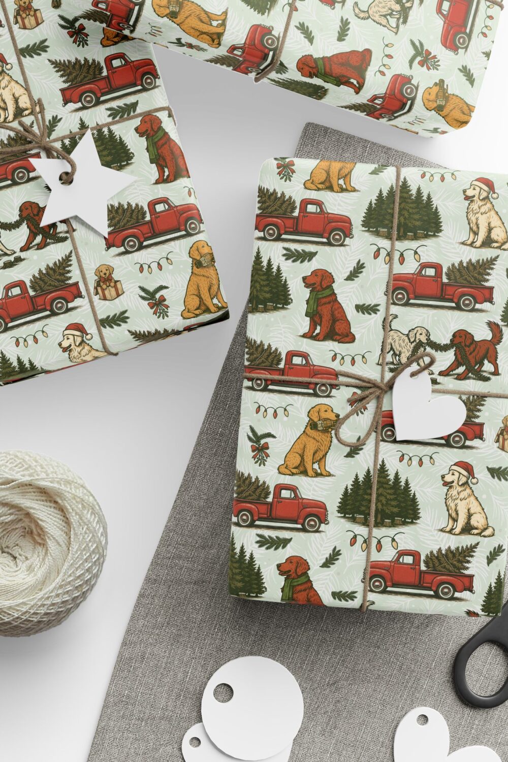 Holiday Tree Farm Gift Wrap - Golden Retriever Edition