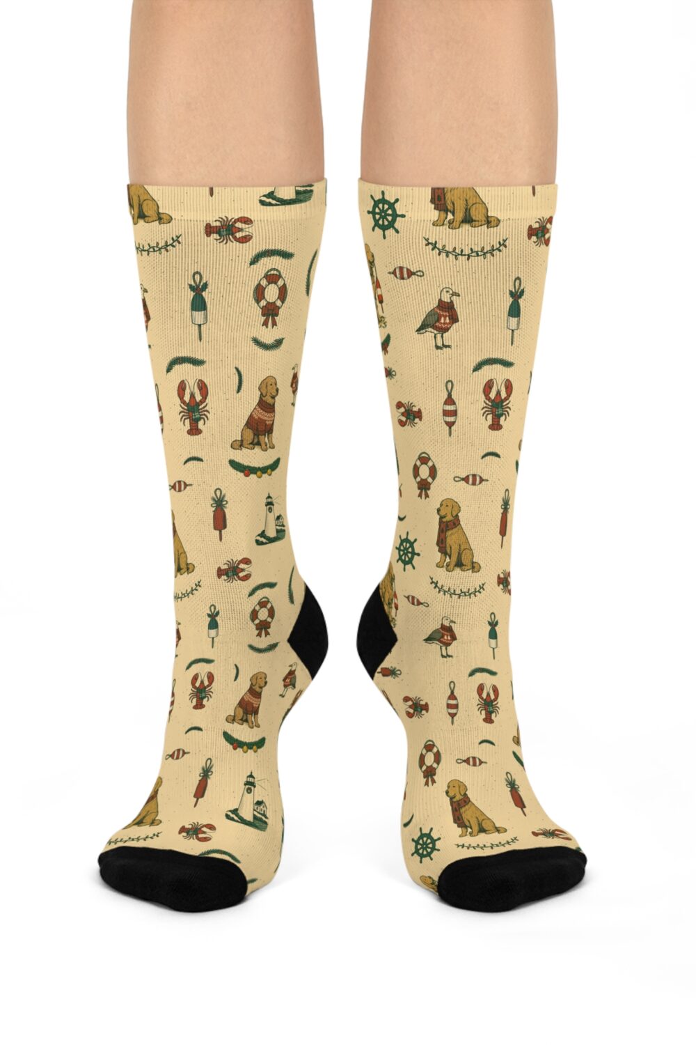 New England Coastal Christmas Crew Socks - Golden Retriever Edition