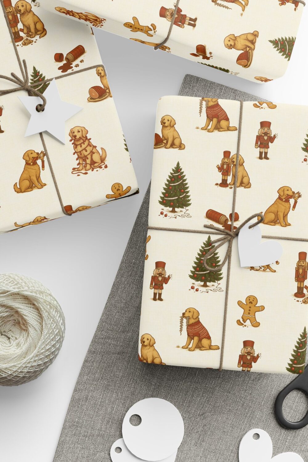 Naughty Puppy Gift Wrap Paper - Golden Retriever Edition