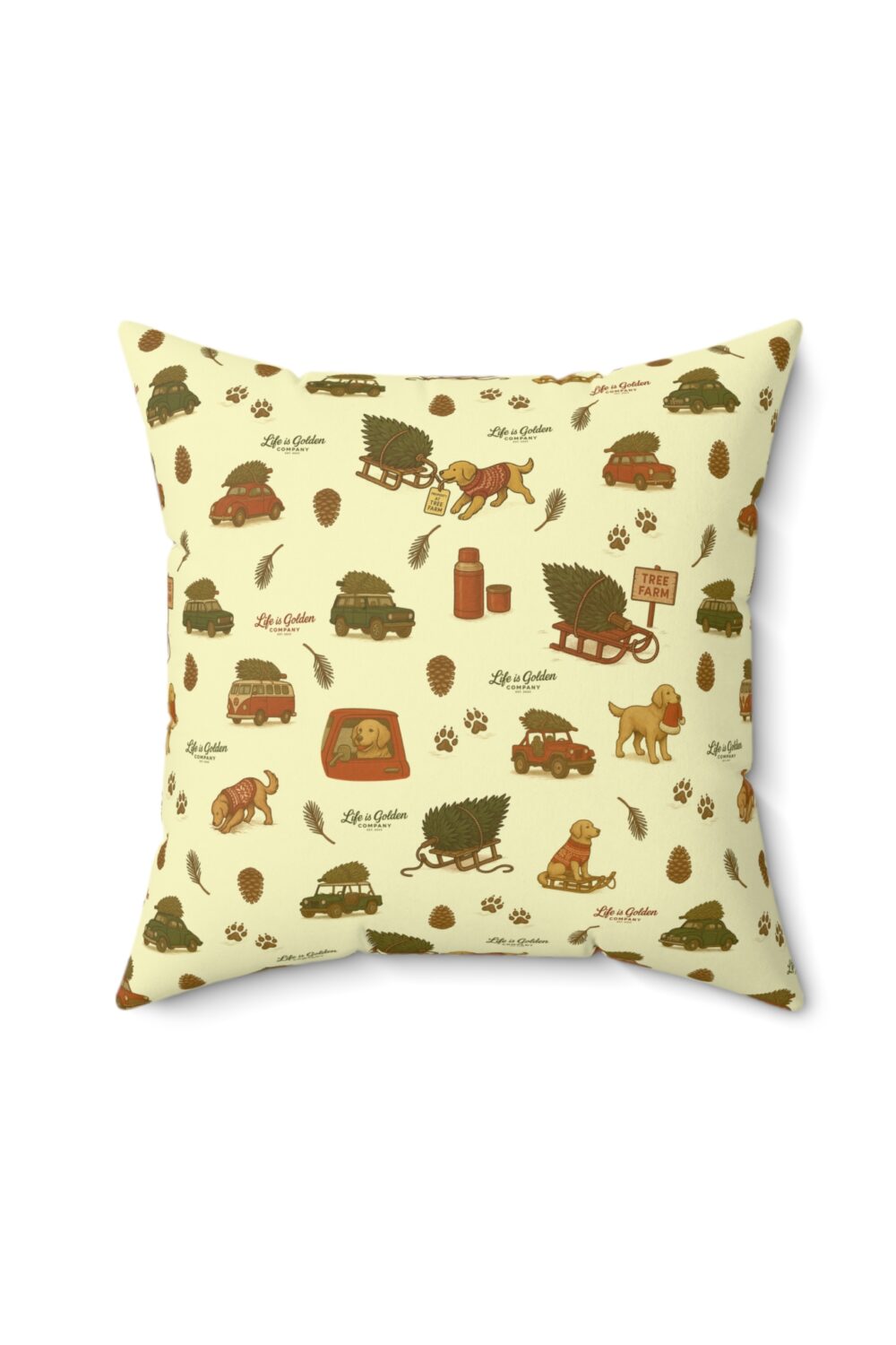 Holiday Shopping Companion Decorative Pillow - Golden Retriever Edition