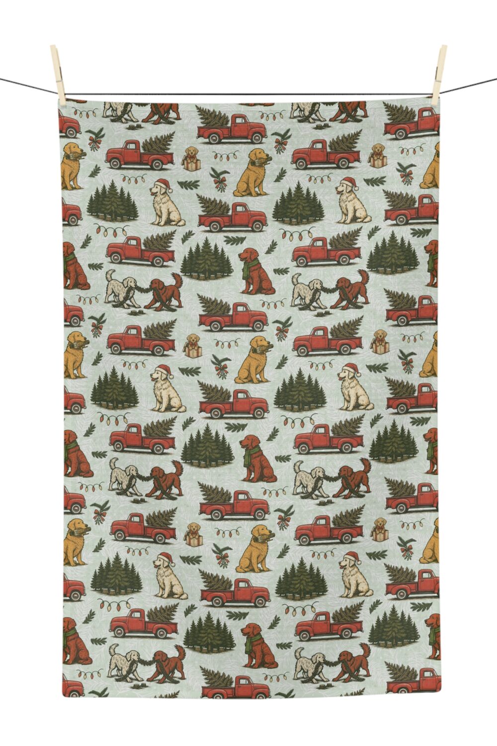 Holiday Tree Farm Microfiber Tea Towel - Golden Retriever Edition