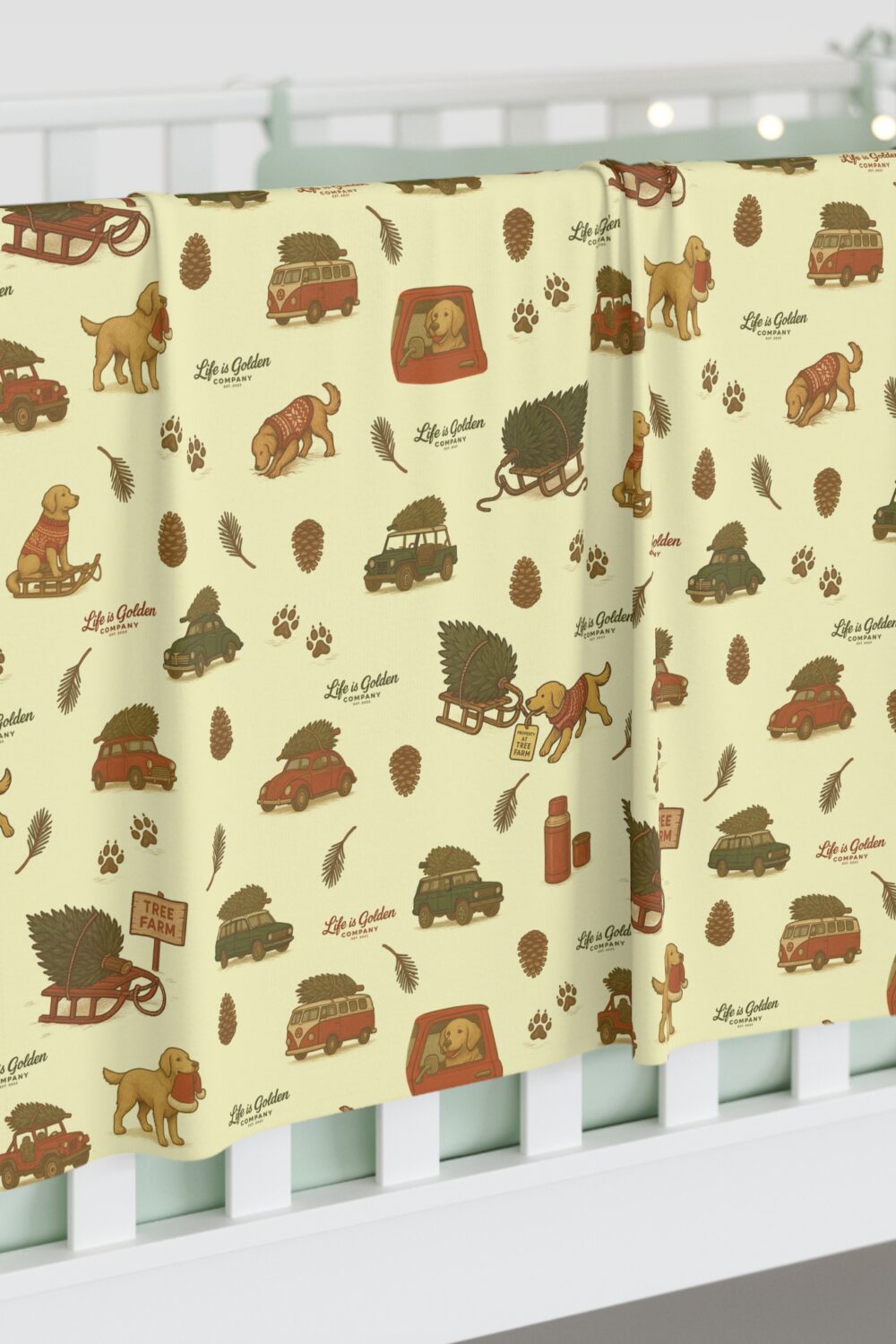 Holiday Shopping Companion Baby Swaddle Blanket  - Golden Retriever Edition