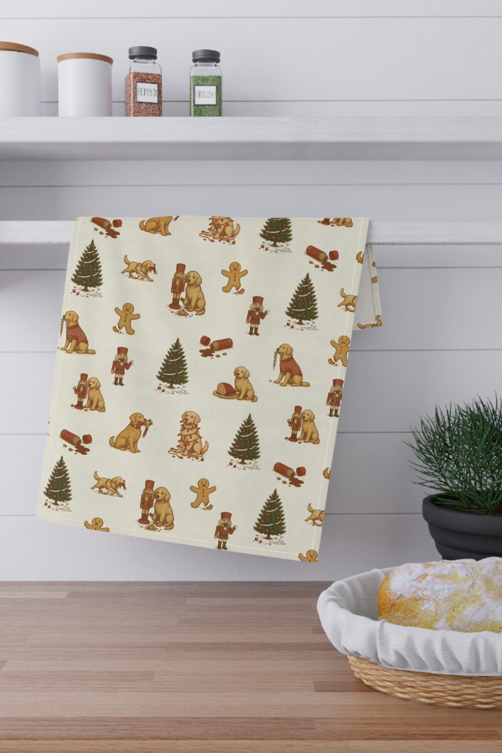 Naughty Puppy Tea Towel (cotton, poly) - Golden Retriever Edition