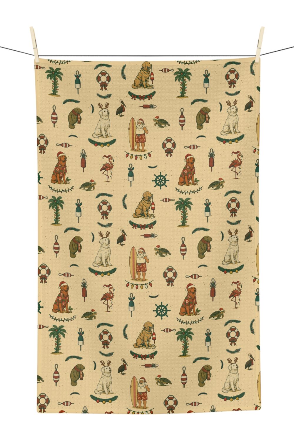 Florida Coastal Holidays Microfiber Tea Towel - Golden Retriever Edition