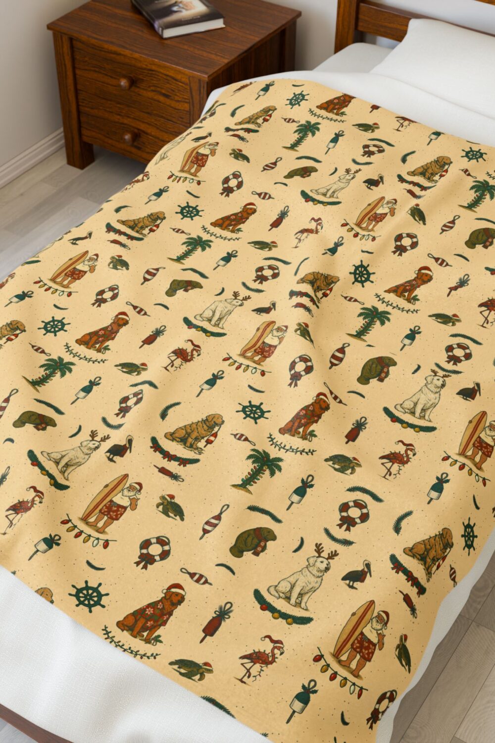 Florida Coastal Holidays Velveteen Plush Blanket - Golden Retriever Edition