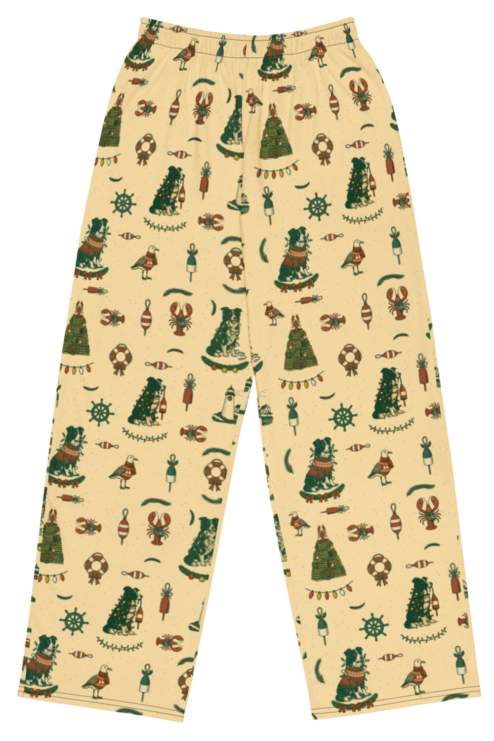 New England Coastal Christmas Wide Leg Pajamas - Australian Shepherd Edition