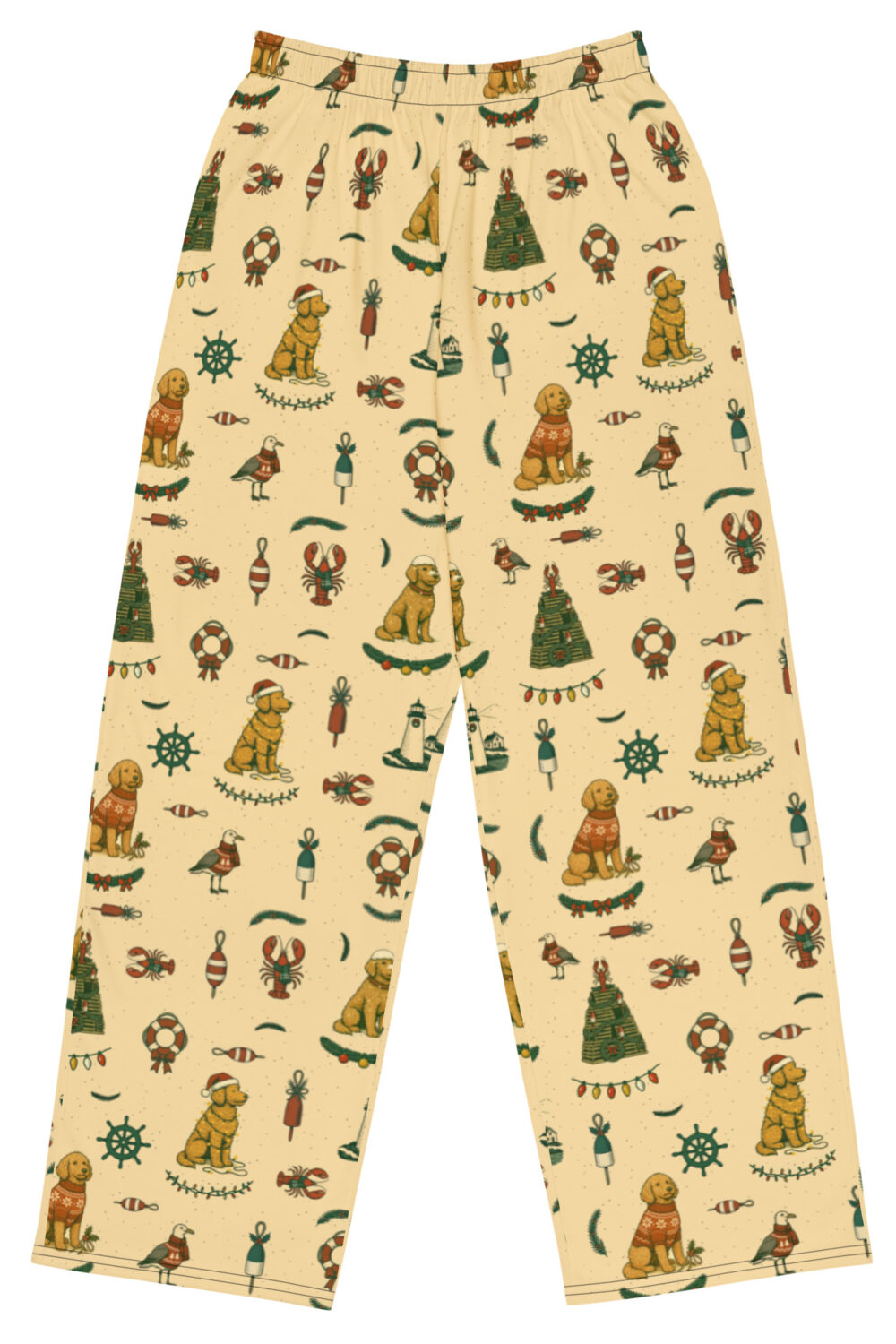 New England Coastal Christmas Wide Leg Pajamas - Golden Doodle Edition
