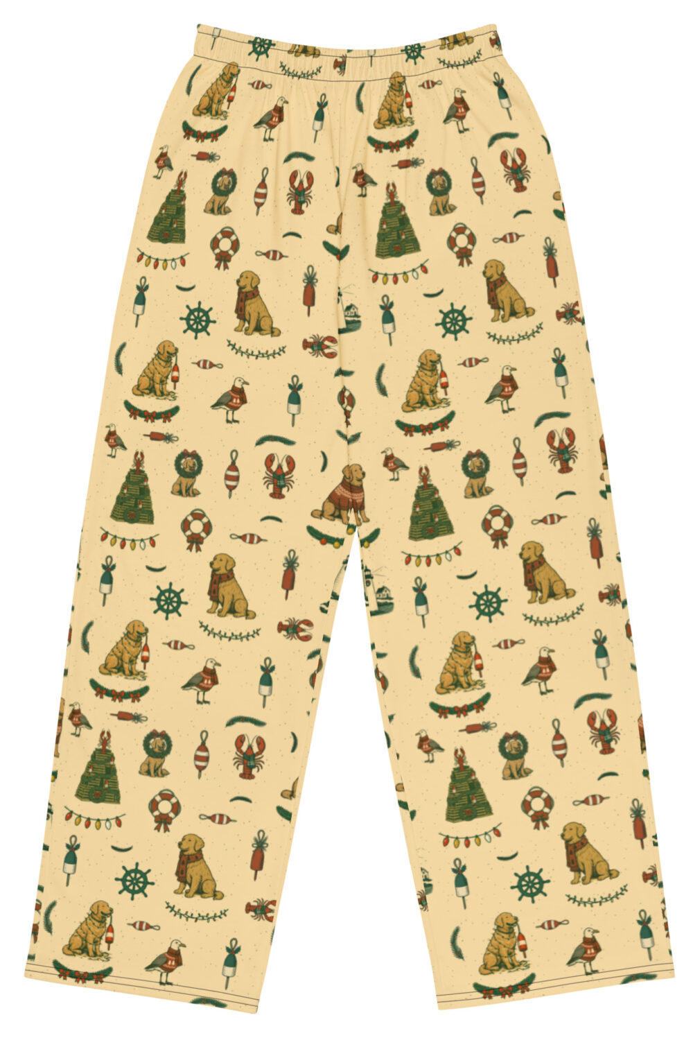 New England Coastal Christmas Wide Leg Pajamas - Golden Retriever Edition