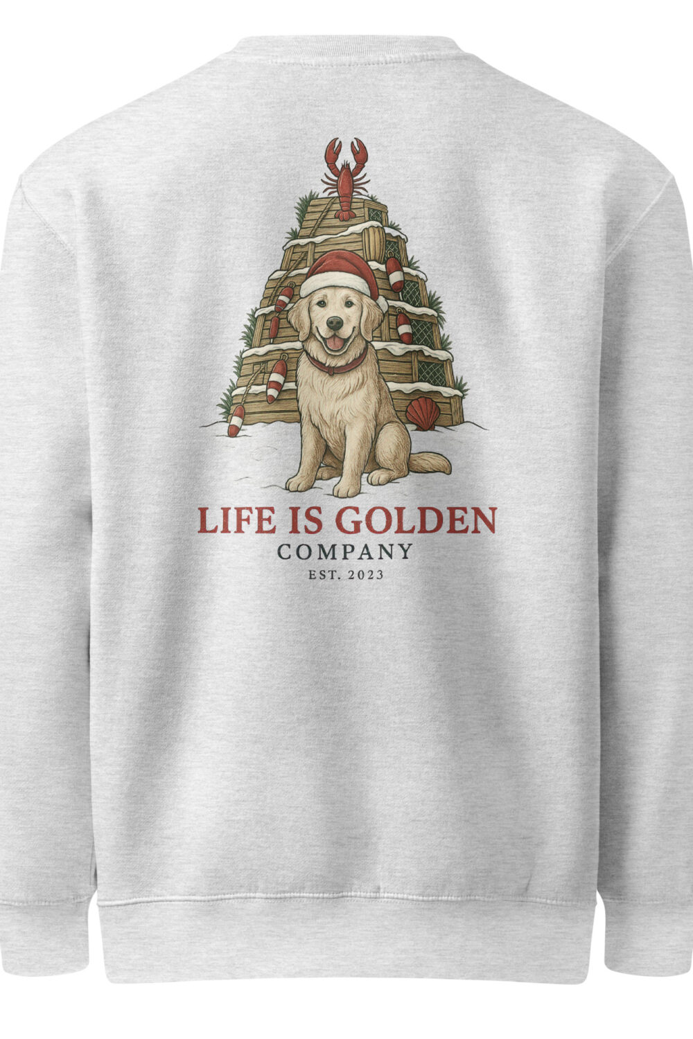 New England Coastal Christmas Unisex premium crew neck sweatshirt - Cream Golden Retriever Edition