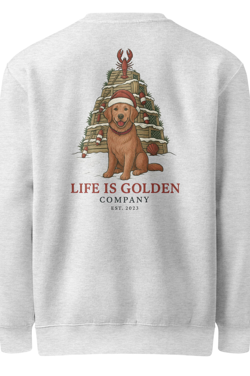 New England Coastal Christmas Unisex premium crew neck sweatshirt - Red Golden Retriever Edition