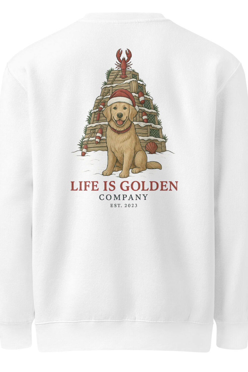 New England Coastal Christmas Unisex premium crew neck sweatshirt - Golden Retriever Edition