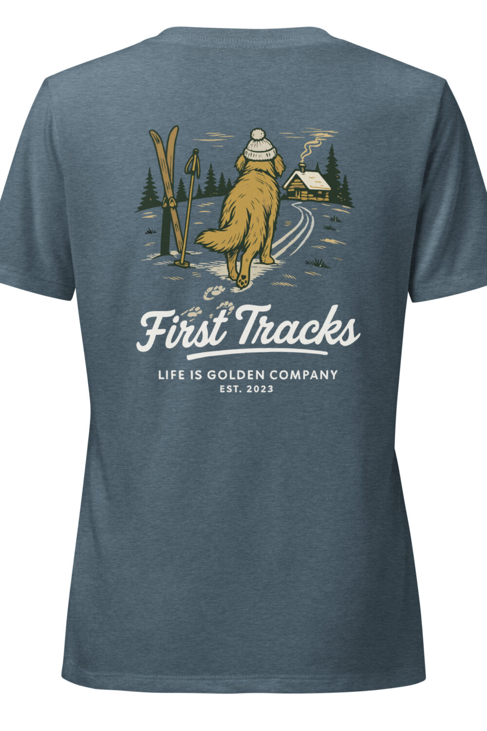 First Tracks - Golden Retriever Edition Women’s relaxed v-neck t-shirt