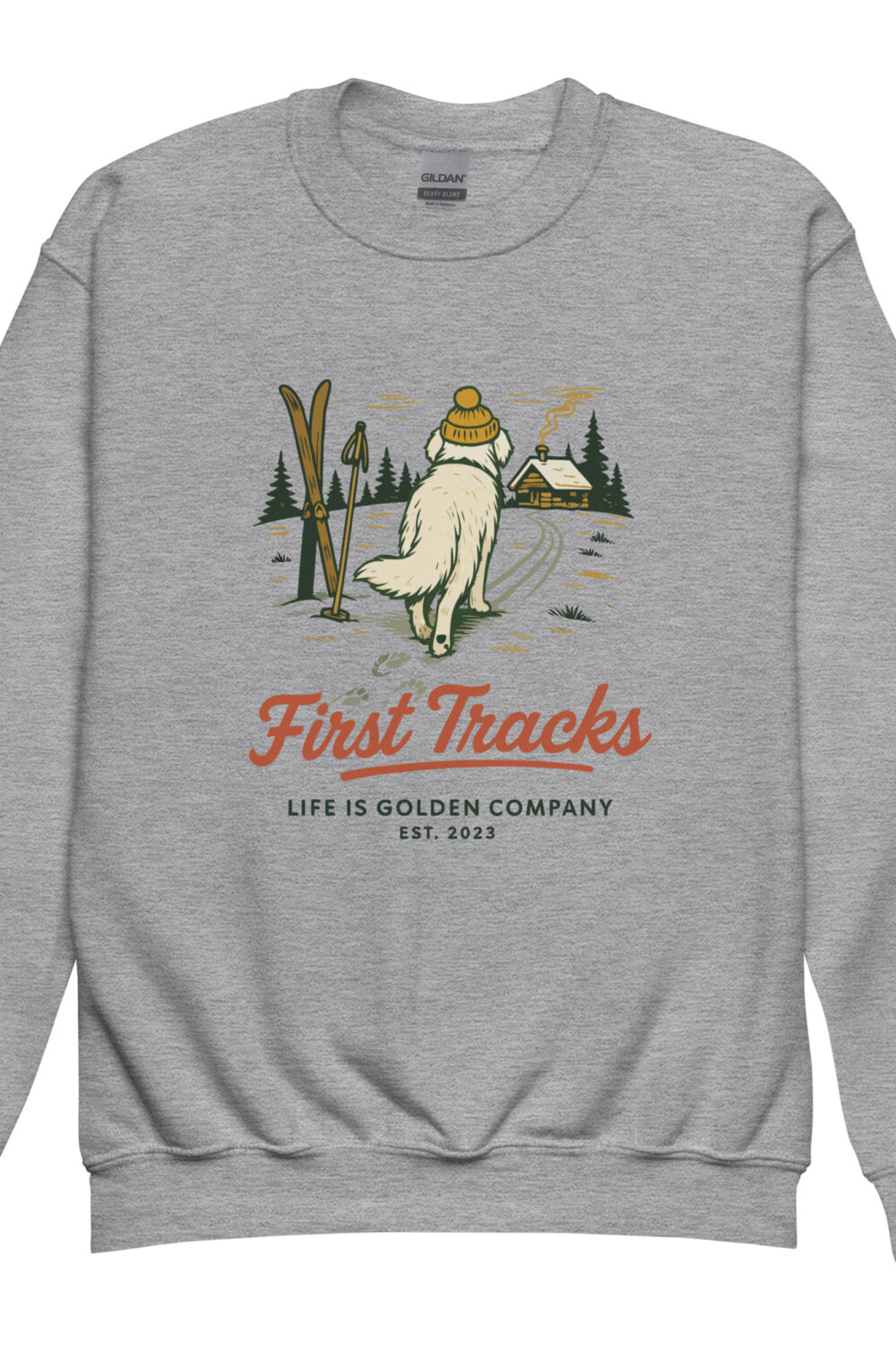 First Tracks - Cream Golden Retriever Edition Youth crewneck sweatshirt