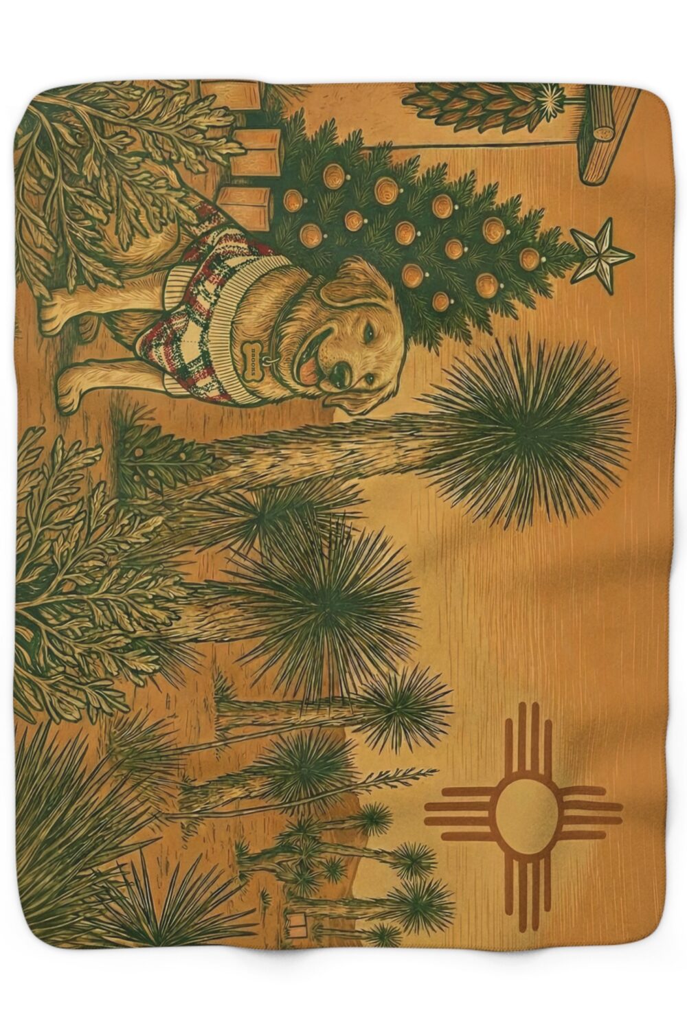 New Mexico Golden Christmas Cozy Sherpa Fleece Blanket -