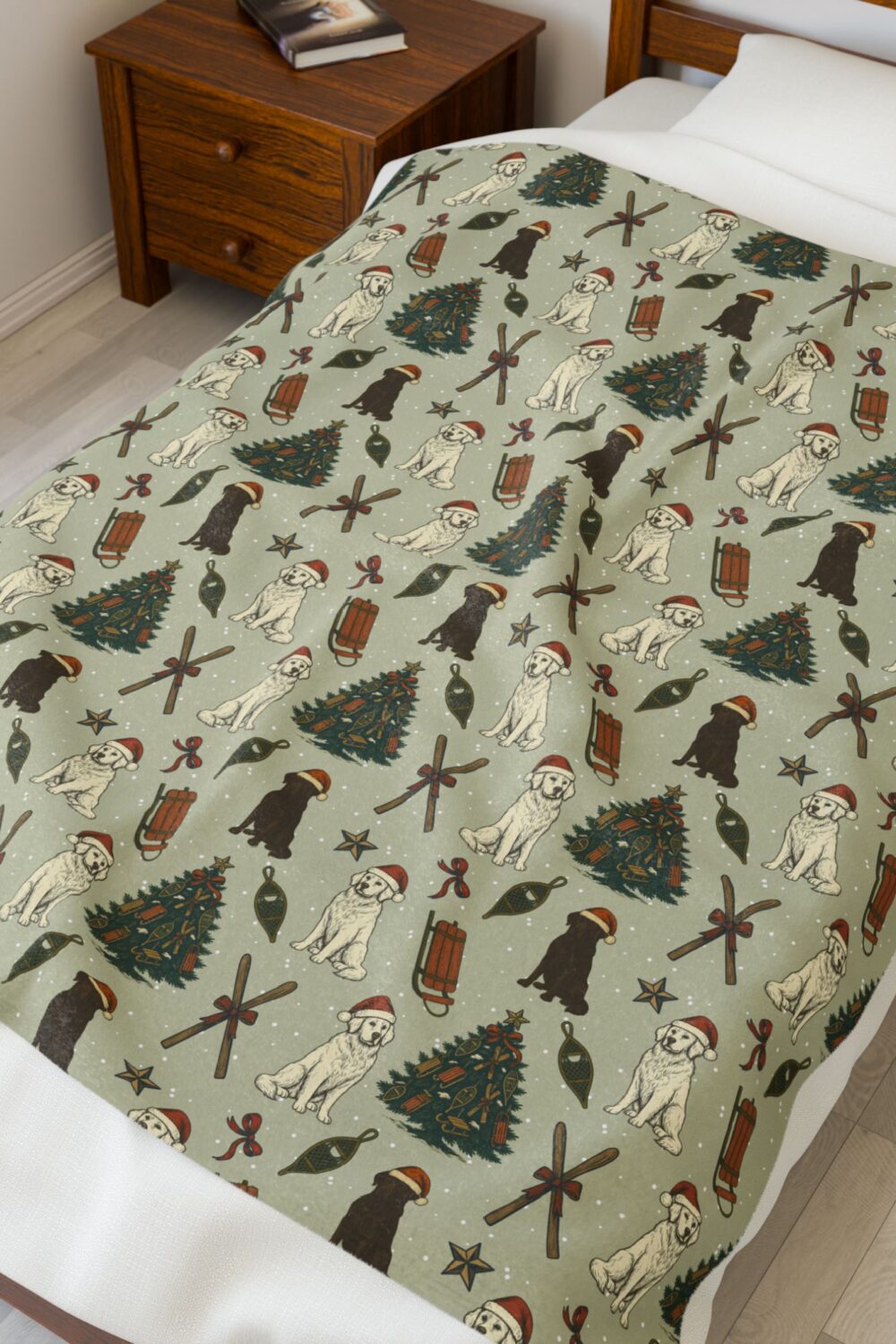 Home for the Snowdays Velveteen Plush Blanket - Cream Retriever & Black Lab Collab Edition