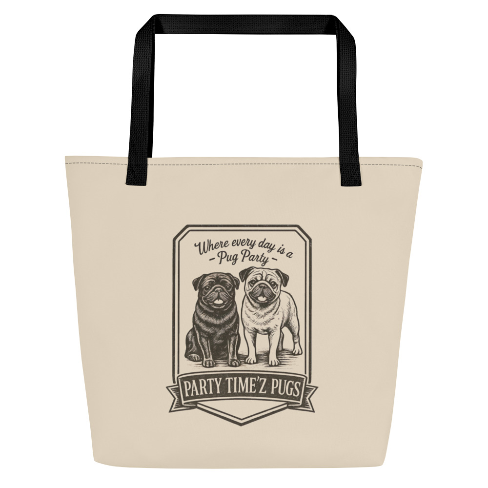 Party Time'Z Pugs Large Tote Bag