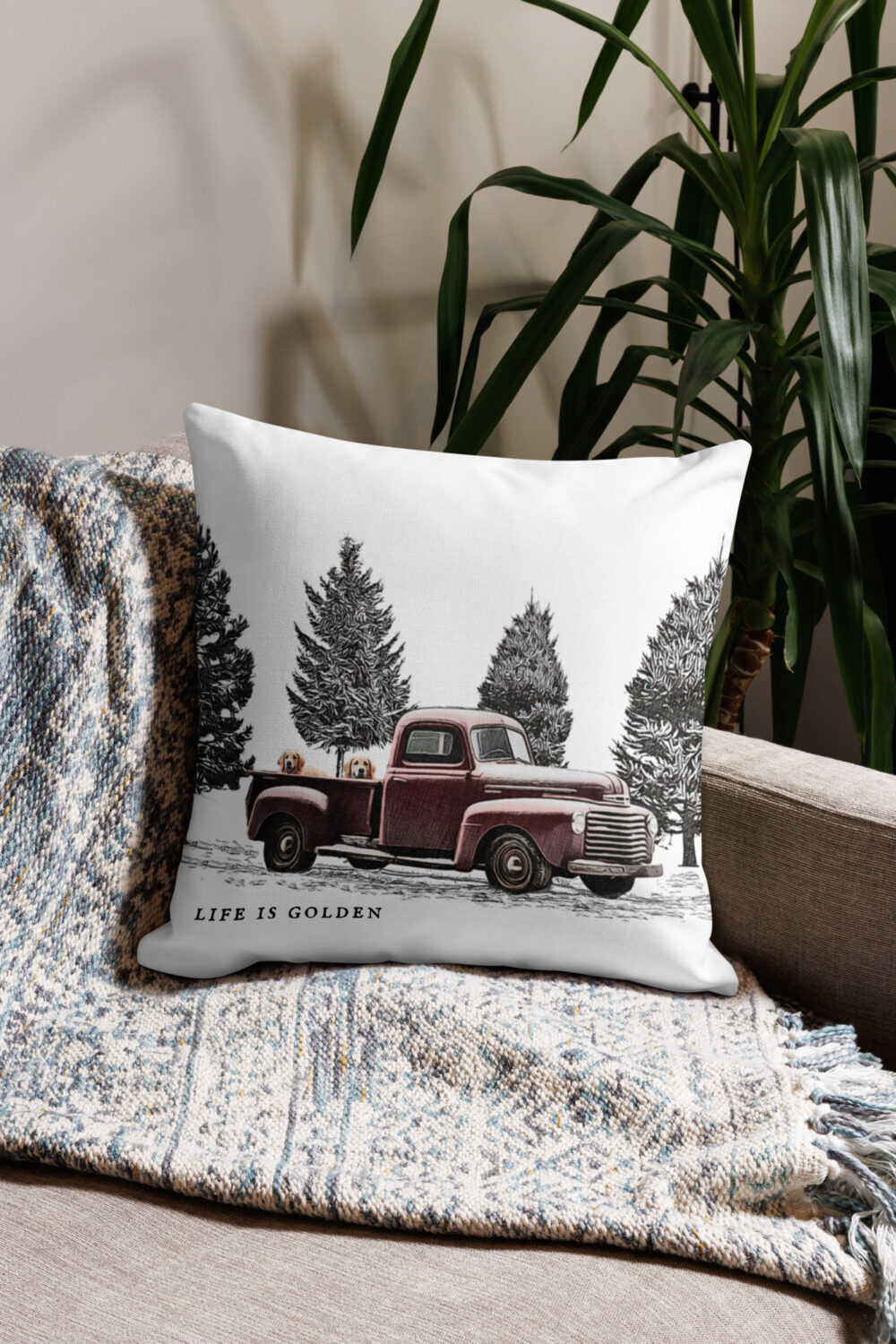 Vintage Golden Truck Pillow