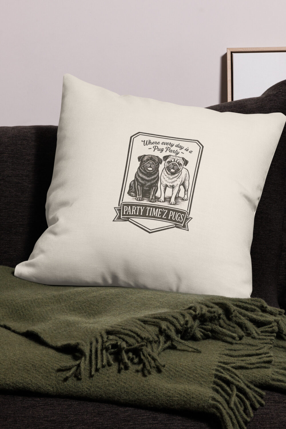 Party Time'Z Pugs Premium Pillow