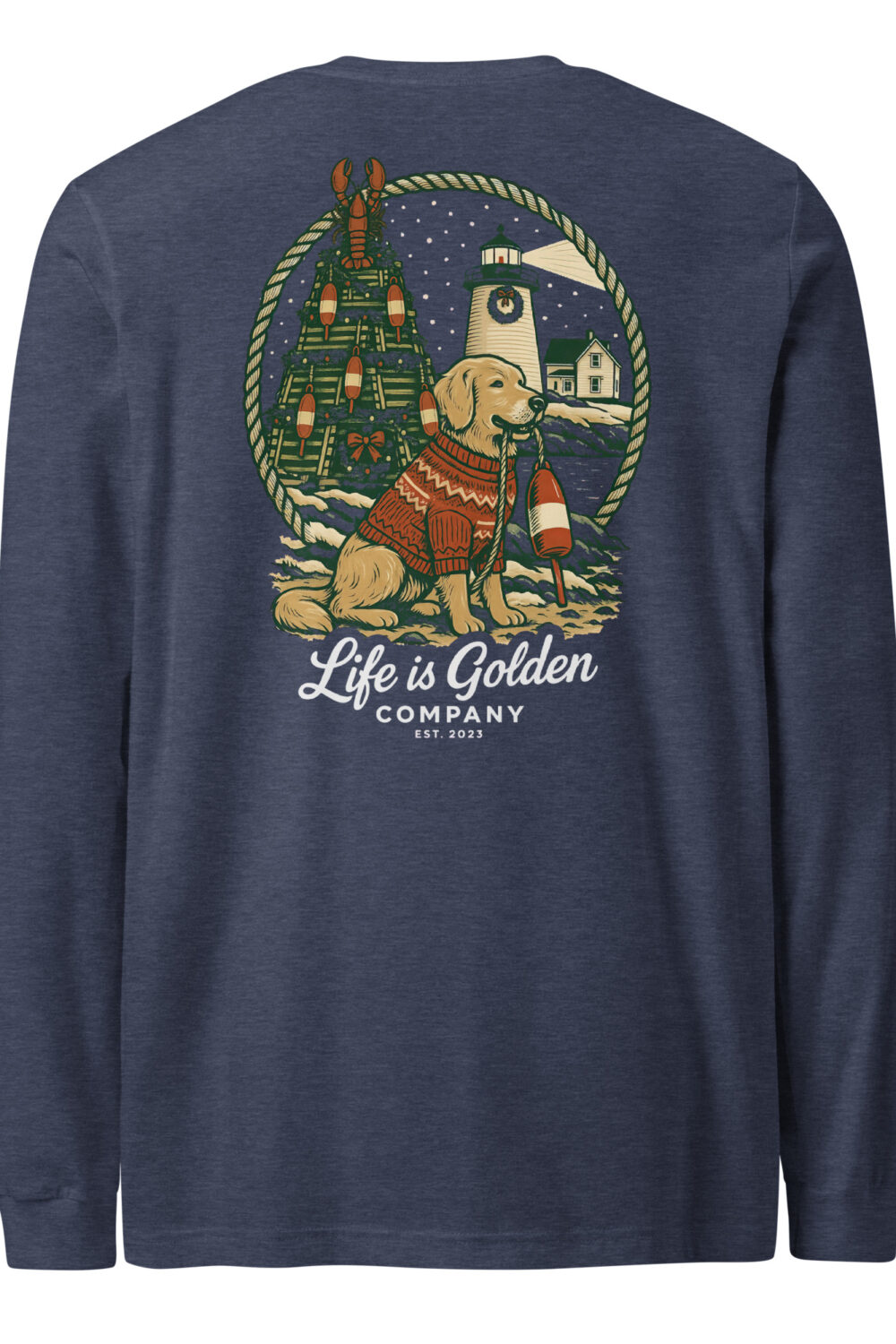New England Coastal Christmas Unisex Long Sleeve Tee - Golden Retriever Edition