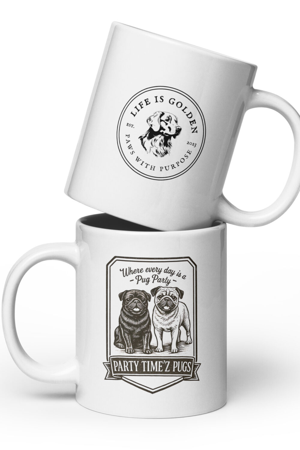 Party Time'Z Pugs White glossy mug