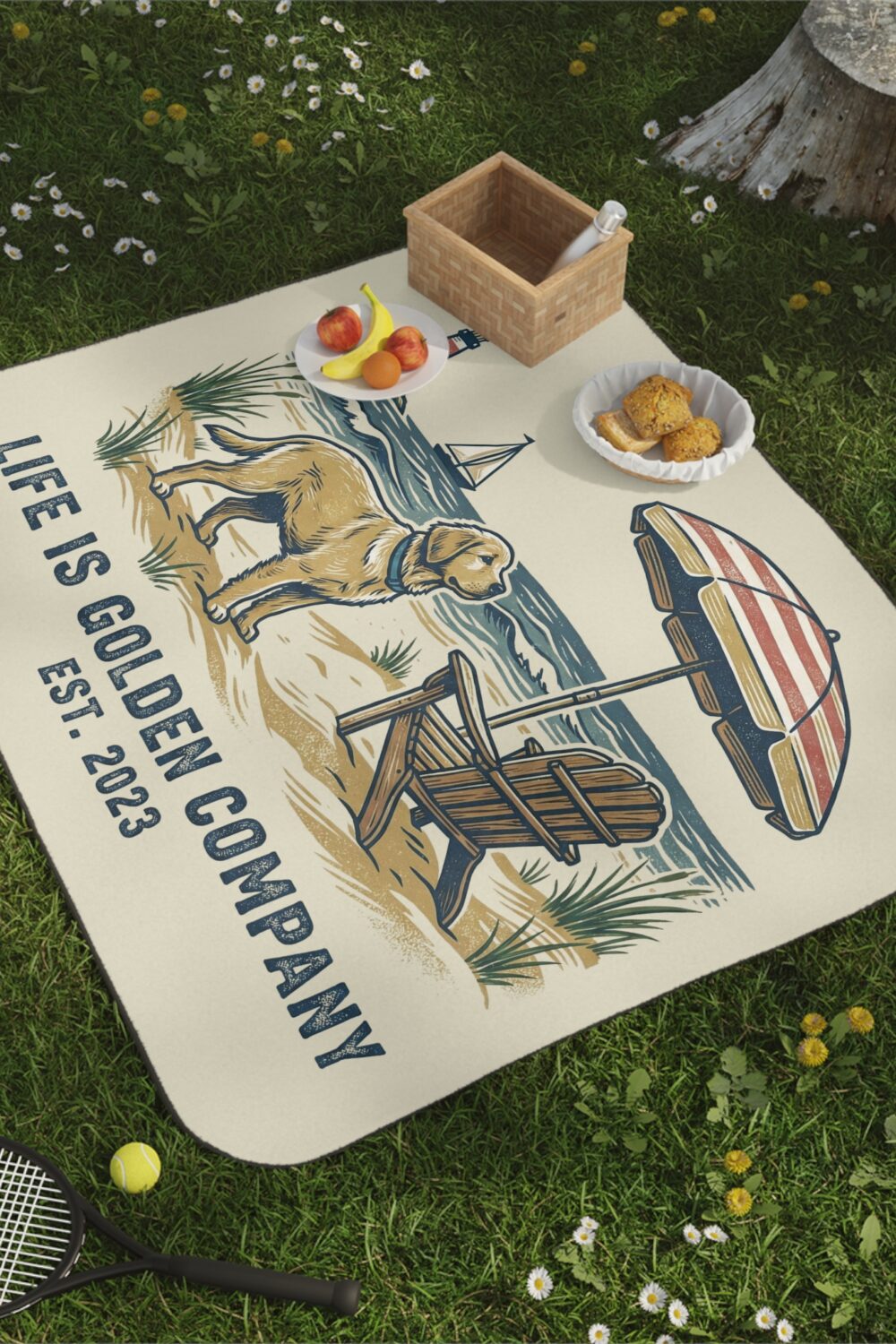 Seaside Watch Picnic Blanket with Water Resistant Backing