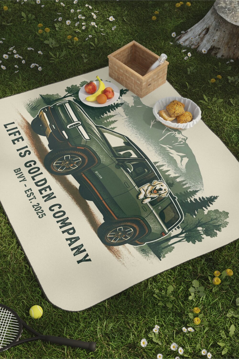 The Bivian Picnic Blanket with Water Resistant Backing