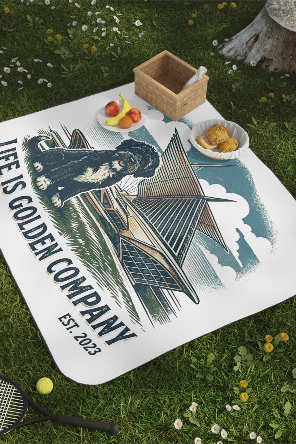 Louie Loves Milwaukee Picnic Blanket with Water Resistant Backing