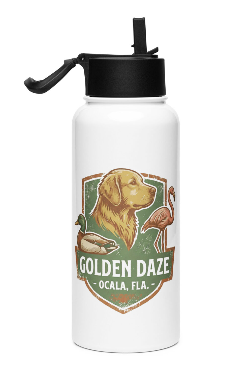 Golden Daze Emblem II Stainless steel water bottle with a straw lid