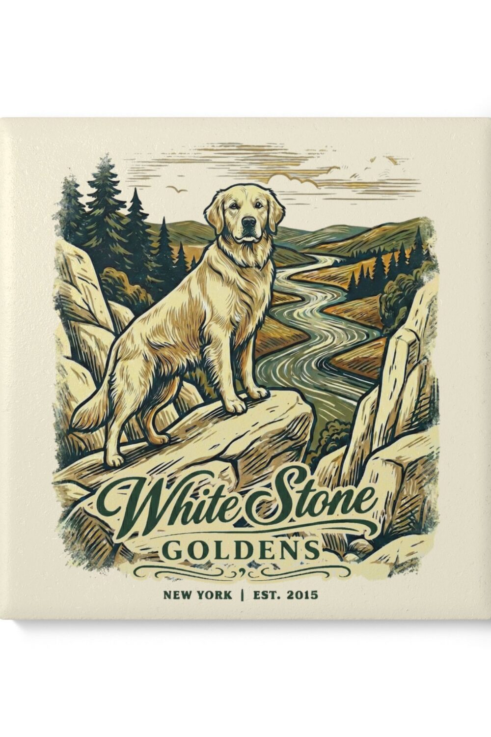 White Stone Goldens Ceramic Coaster