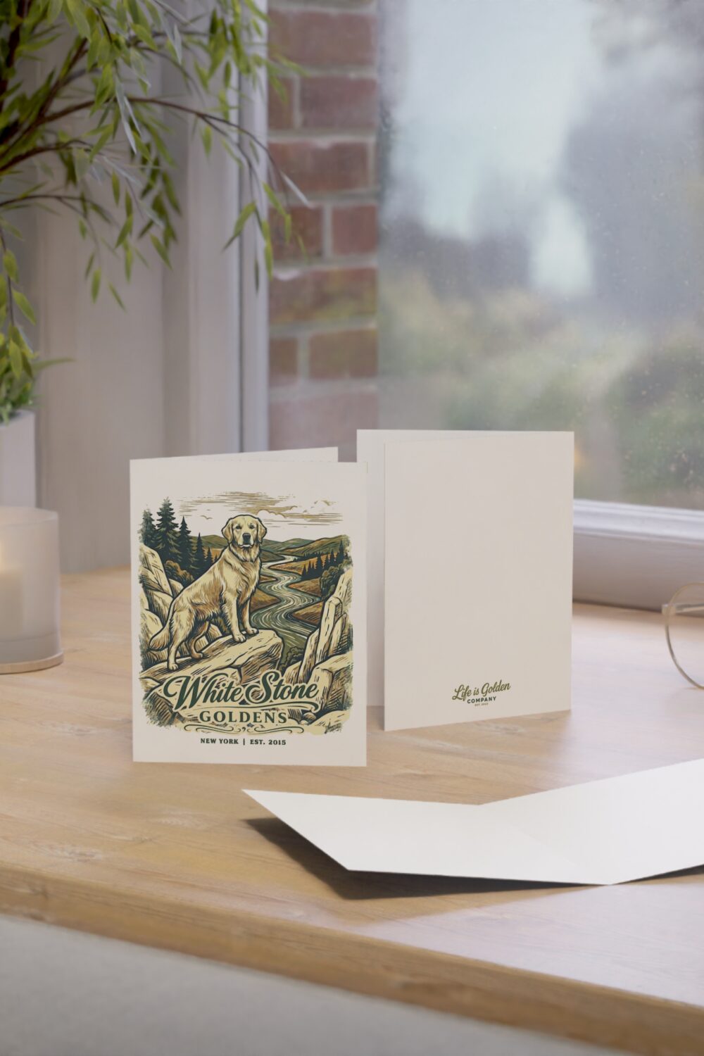 White Stone Goldens 4.25" x 5.5" Greeting Card with Envelope