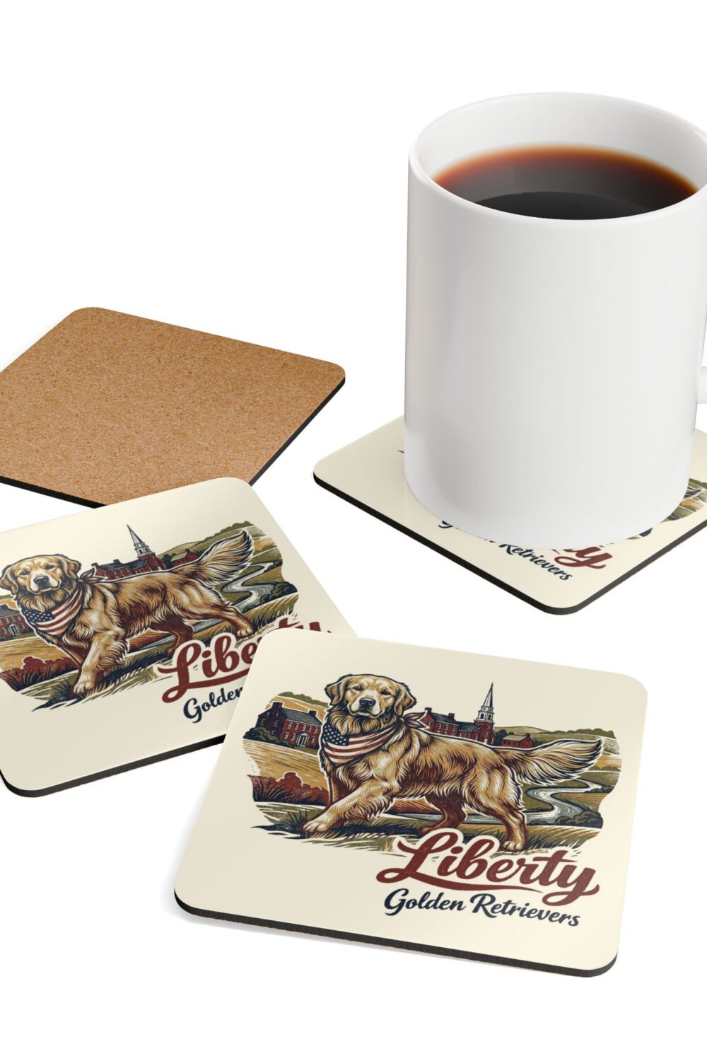 Liberty Golden Retrievers Corkwood Coaster Set