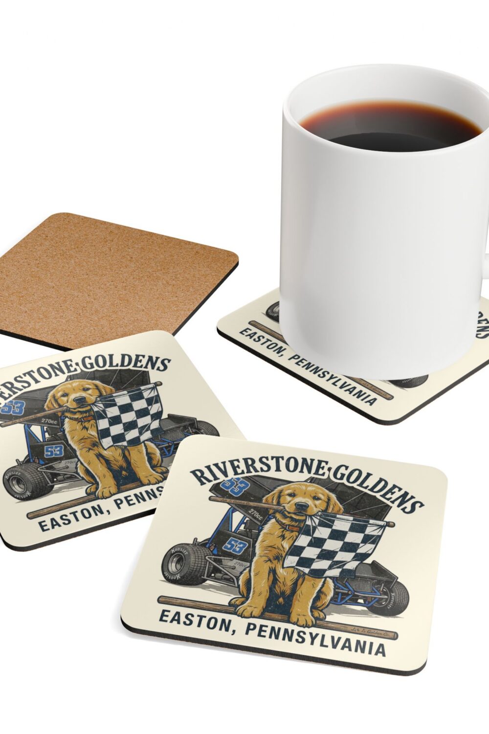 Riverstone Goldens Racing Corkwood Coaster Set