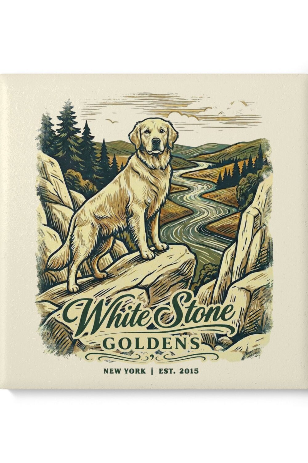 White Stone Goldens Ceramic Coaster